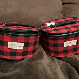 2 red black buffalo check zippered storage bags make up cosmetic storage